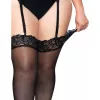 LEG AVENUE - OUTLET - FEKETE NYLON HARISNYA CSIPKE FELSŐ PLUSSZAL