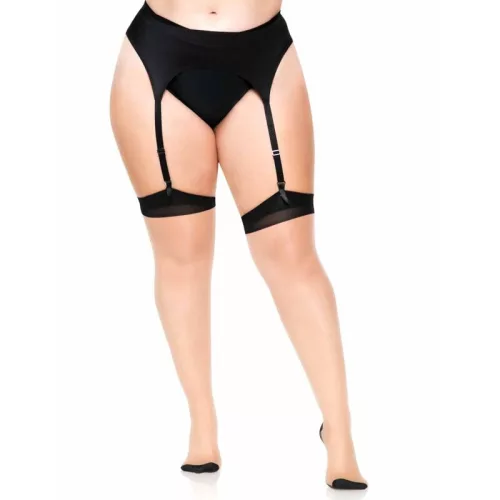 LEG AVENUE – PLUSZ LYCRA ÁTTETSZŐ 2 TÓNUSÚ COMBMAGASSÁG, HÁTVARRÁSSAL ÉS KUBAI SAROKKAL