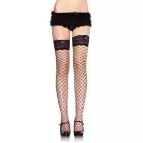 729037 FENCE NET STOCKING W/ LACE TOP O/S BLK