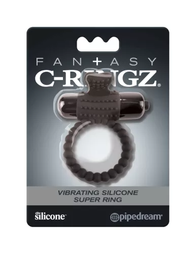 FANTASY C-RINGZ – fekete szilikon vibráló gesztenye gyűrű