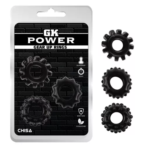 3 Black Gear Up Soft Cockrings készlet