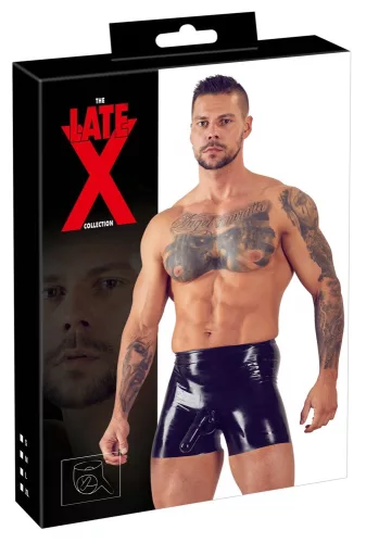 Hosszú latex boxer rövidnadrágok pénisszel és anális hüvelyel-S