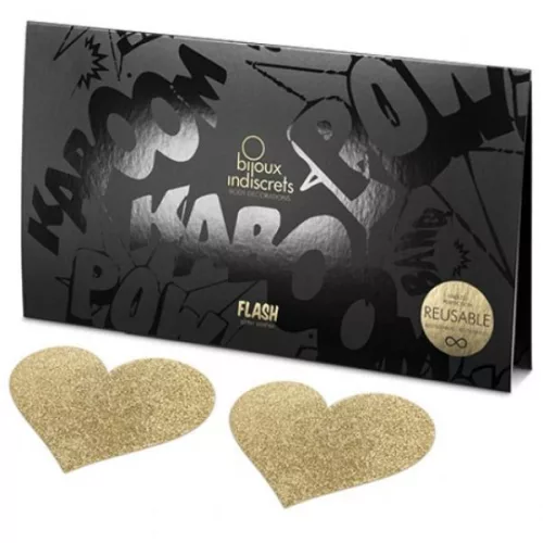 BIJOUX - Indiscrets Flash Golden Heart – érzéki mellbimbó takarók