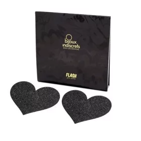 BIJOUX - Indiscrets Flash – fekete szív mellbimbócsipesz