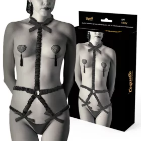   COQUETTE CHIC DESIRE - ELASZTIKUS HEVEDER KÉSZLET ÉS MELLBIMBÓS FEDÉL FEKETE