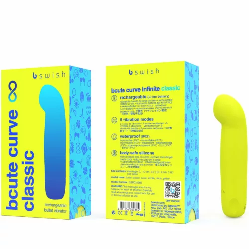 B SWISH - BCUTE CURVE VÉGTELEN KLASSZIKUS ÚJRATÖLTHETŐ SZILIKON VIBRÁTOR SÁRGA