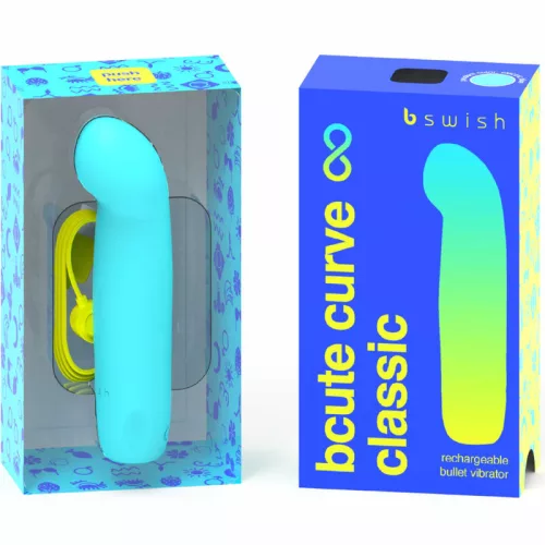 B SWISH - BCUTE CURVE VÉGTELEN KLASSZIKUS FELTÖLTHETŐ VIBRÁTOR KÉK SZILIKON
