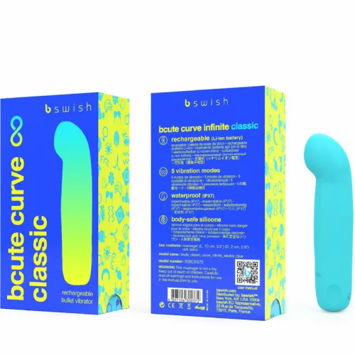 B SWISH - BCUTE CURVE VÉGTELEN KLASSZIKUS FELTÖLTHETŐ VIBRÁTOR KÉK SZILIKON