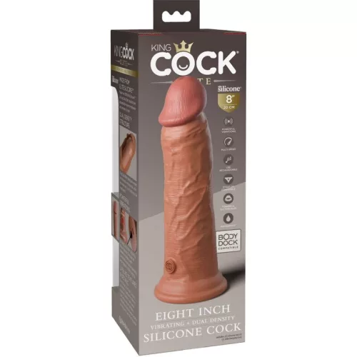 8" Dual Density Vibrating Silicone Cock  Tan