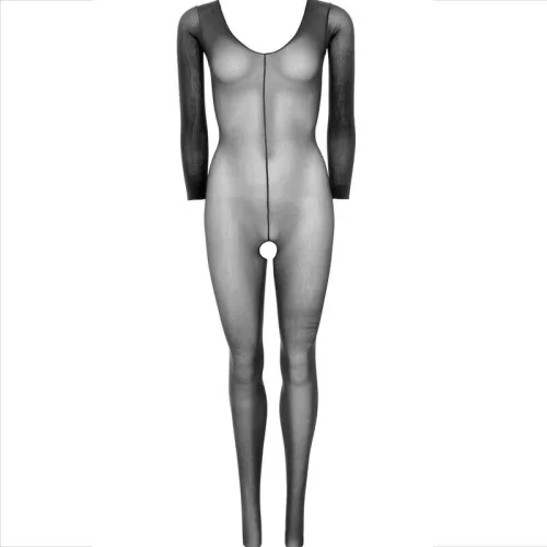 728297 Sheer Long Sleeves Bodystocking O/S Black