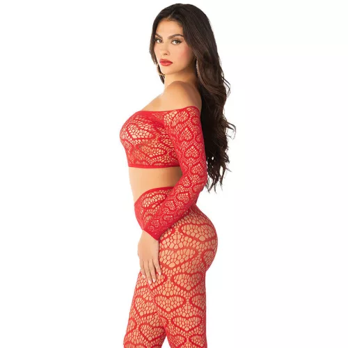LEG AVENUE - CROP TOP + PIROS HARISNYÁK EGYMÉRETŰEK