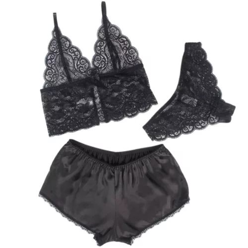 SUBBLIME - 953928 SELYEM ÉS CSIPKE HÁLÓINGET + FEKETE BUGYI L/XL
