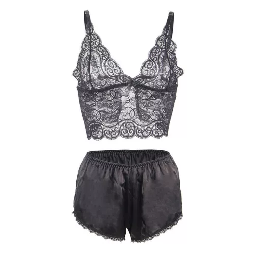SUBBLIME - 953928 SELYEM ÉS CSIPKE HÁLÓINGET + FEKETE BUGYI L/XL