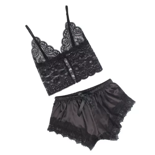 SUBBLIME - 953935 CASUAL SELYEM HÁLÓINGET + CSIPKÉS NADRÁG, FEKETE S/M