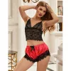 SUBBLIME - 953966 CASUAL SELYEM HÁLÓINGET + CSIPKE NADRÁG FEKETE/PIROS L/XL