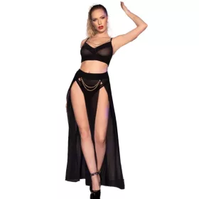   CHILIROSE - CR 4672 FEKETE FELSŐ SZOKNYA ÉS TANGA ARANY LÁNCOKKAL S
