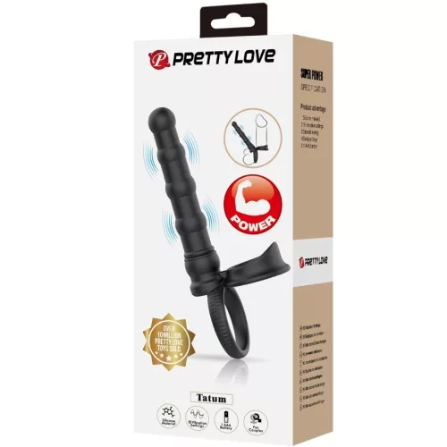 PRETTY LOVE - TATUM VIBRÁLÓ PÉNISZGYŰRŰ PLUG 10 VIBRATIONS BLACK