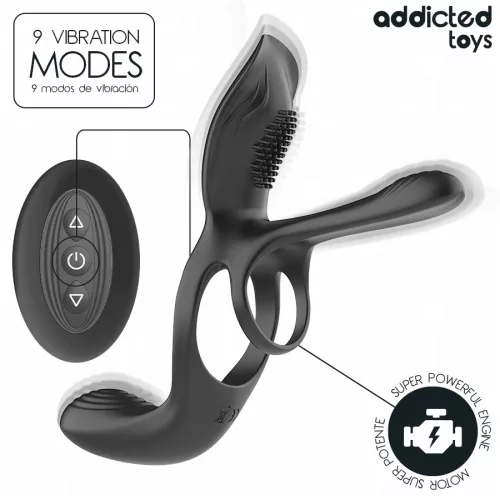 Addicted Toys Péniszgyűrű Kettős stimuláció, 10 rezgésmód, USB tölthető, vízálló, 17 cm fekete