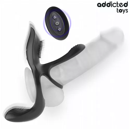 Addicted Toys Péniszgyűrű Kettős stimuláció, 10 rezgésmód, USB tölthető, vízálló, 17 cm fekete