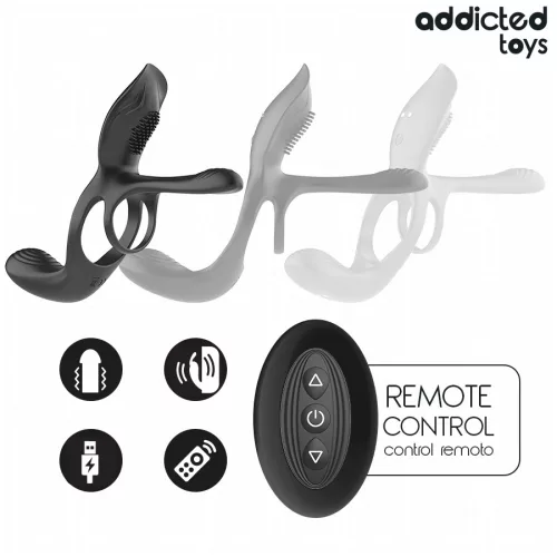 Addicted Toys Péniszgyűrű Kettős stimuláció, 10 rezgésmód, USB tölthető, vízálló, 17 cm fekete