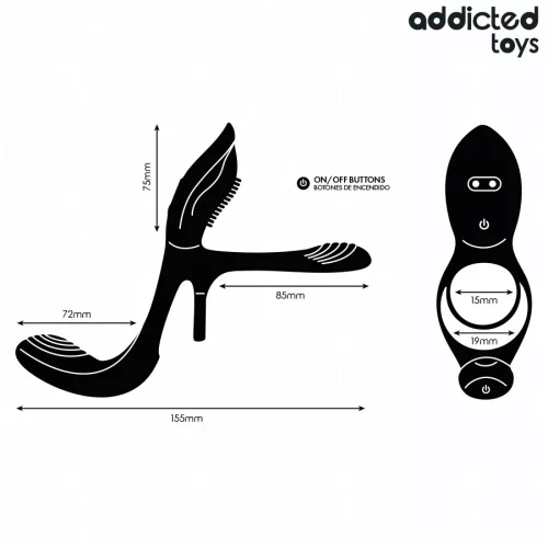 Addicted Toys Péniszgyűrű Kettős stimuláció, 10 rezgésmód, USB tölthető, vízálló, 17 cm fekete