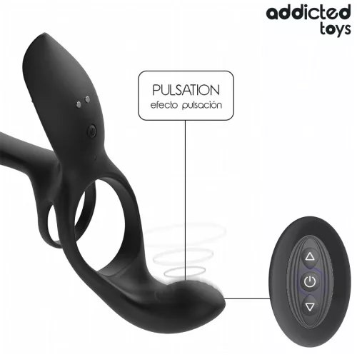 Addicted Toys Péniszgyűrű Kettős stimuláció, 10 rezgésmód, USB tölthető, vízálló, 17 cm fekete