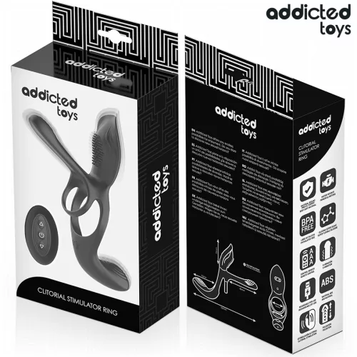 Addicted Toys Péniszgyűrű Kettős stimuláció, 10 rezgésmód, USB tölthető, vízálló, 17 cm fekete