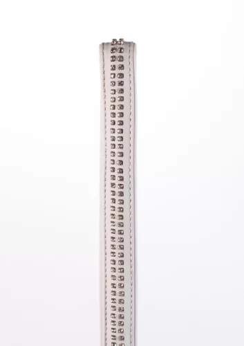 Lamb Leather Handle with 2 Rows of Small Rhinestones and Metal Chain White