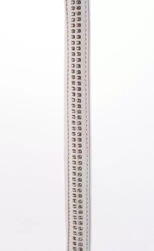 Lamb Leather Handle with 2 Rows of Small Rhinestones and Metal Chain White