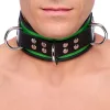 Bőr nyaklánc 3 gyűrűvel – zöld-fekete elegancia