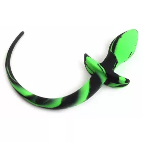 Zöld-fekete szilikon kutyafarok plug – 7,5 cm x 3,1 cm