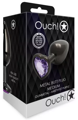 Bijou Heart Gem M – prémium análgyöngy, fekete-lila 7 x 3.3 cm