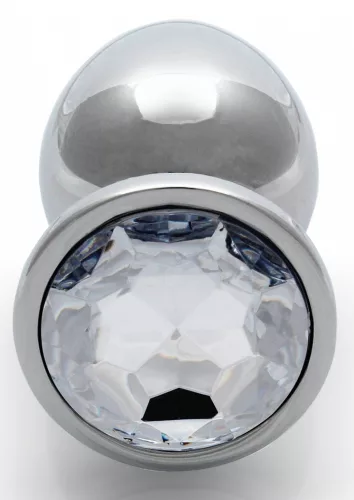 Bijou – ezüst, átlátszó, kerek anális kényeztető 8 x 4 cm