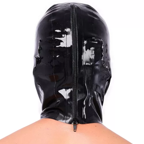 Xrub - fekete latex fejfedő cipzárral