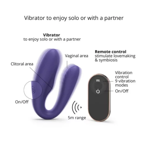 Match Up Vibrátor Kettős penetráció, Távirányítós, Rugalmas nyak 9 cm indigókék