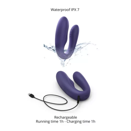 Match Up Vibrátor Kettős penetráció, Távirányítós, Rugalmas nyak 9 cm indigókék