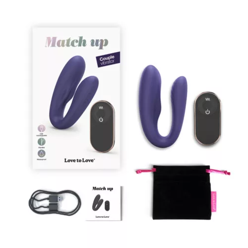 Match Up Vibrátor Kettős penetráció, Távirányítós, Rugalmas nyak 9 cm indigókék