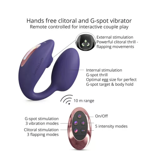 Wonderlover Vibrátor Flapping, Podwójna stymuláció, Távirányítós 9,8 cm indigókék