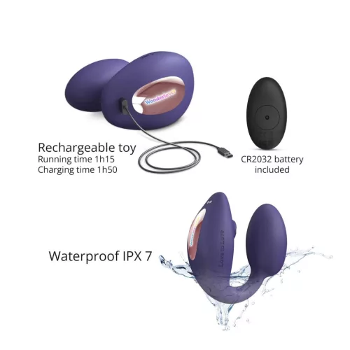 Wonderlover Vibrátor Flapping, Podwójna stymuláció, Távirányítós 9,8 cm indigókék