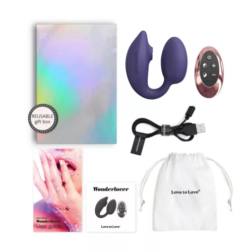 Wonderlover Vibrátor Flapping, Podwójna stymuláció, Távirányítós 9,8 cm indigókék