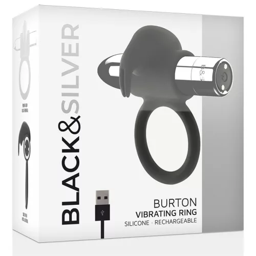 BLACK&SILVER - újratölthető vibráló péniszgyűrű 10 móddal