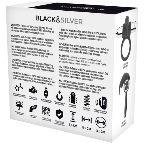 BLACK&SILVER - újratölthető vibráló péniszgyűrű 10 móddal