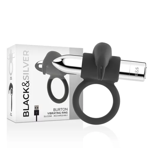 BLACK&SILVER - újratölthető vibráló péniszgyűrű 10 móddal