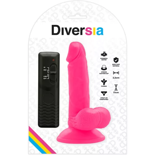 DIVERSIA - rugalmas vibráló dildo, 17 cm, rózsaszín