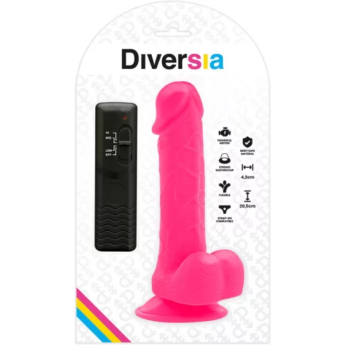 DIVERSIA - rugalmas, vibráló dildó, 20.5 cm, rózsaszín