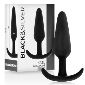 BLACK&SILVER - közepes fogantyús szilikon anális dugó