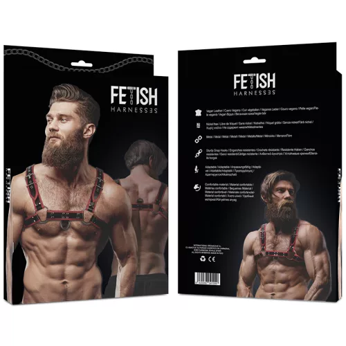 Fetish – férfi eco-bőr mellkaspánt fekete/p vörös