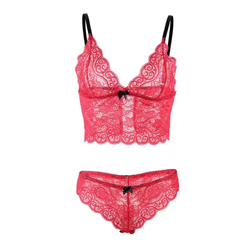 SUBBLIME – selymes és csipkés hálóing + tanga piros L/XL