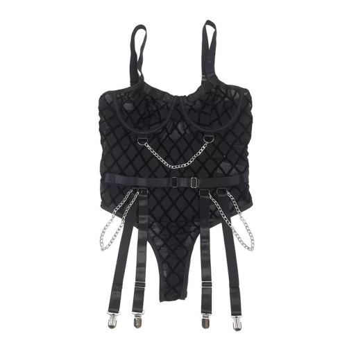 SUBBLIME – elegáns fekete testharisnya láncokkal L/XL