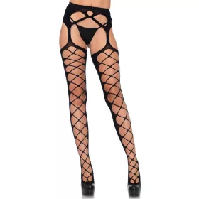 Diamond net opaque stockings, black, O/S
